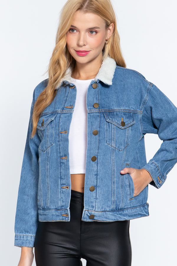 Inner Fur Oversized Denim Jacket - Nil-Chi