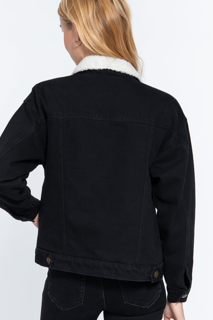 Inner Fur Black Oversized Denim Jacket - Nil-Chi