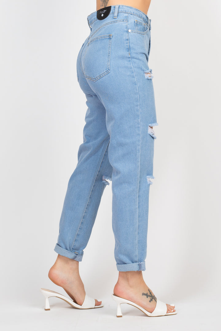 Rolled Hem Ripped Denim Jeans - Nil-Chi