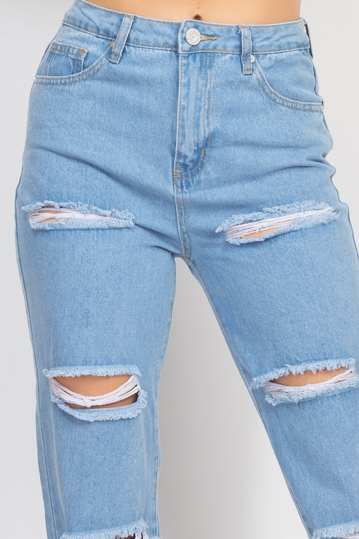 Rolled Hem Ripped Denim Jeans - Nil-Chi