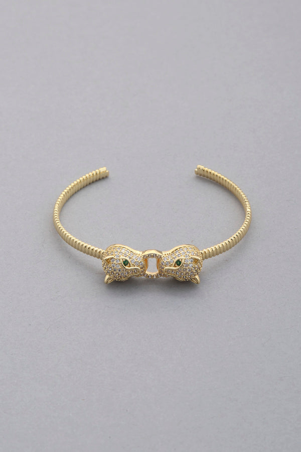 Double Leopard Head Metal Bangle Bracelet