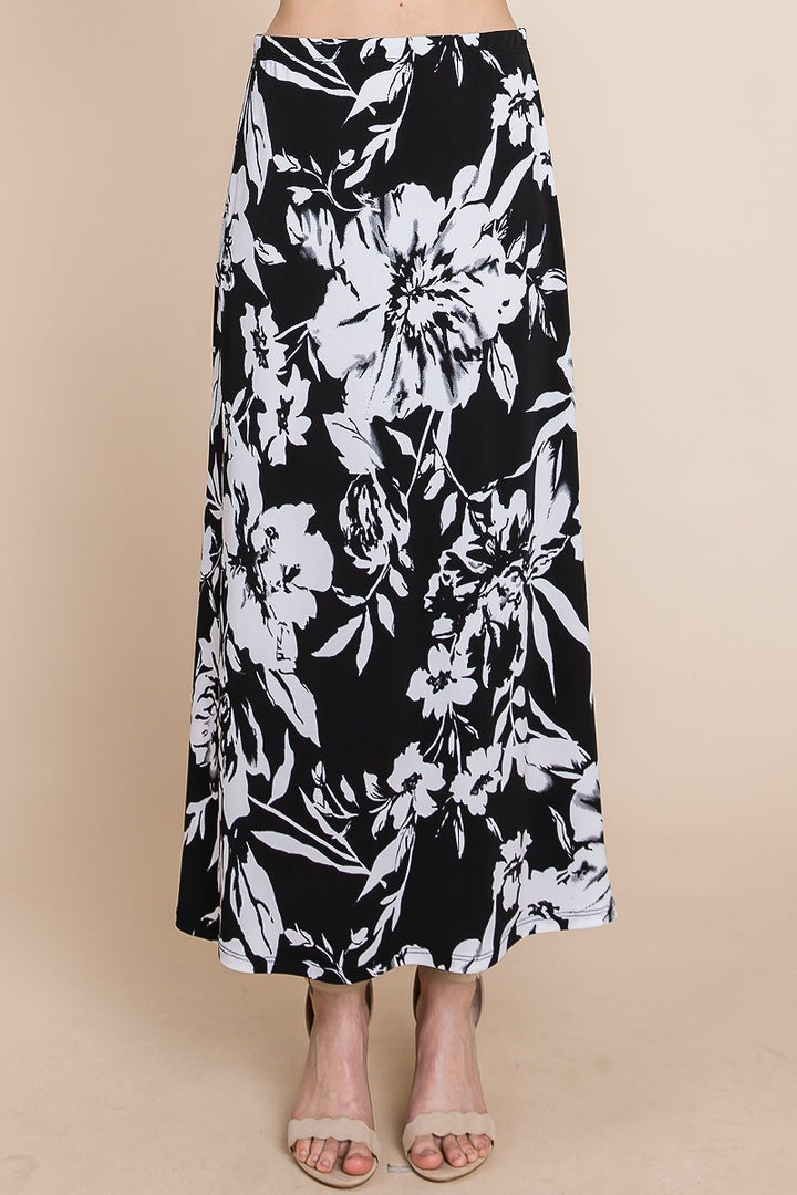 Floral Printed Maxi Skirt With Elastic Waistband - Nil-Chi