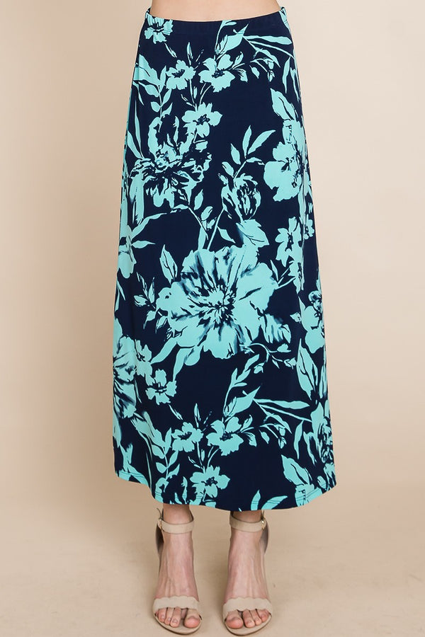 Floral Printed Maxi Skirt With Elastic Waistband - Nil-Chi