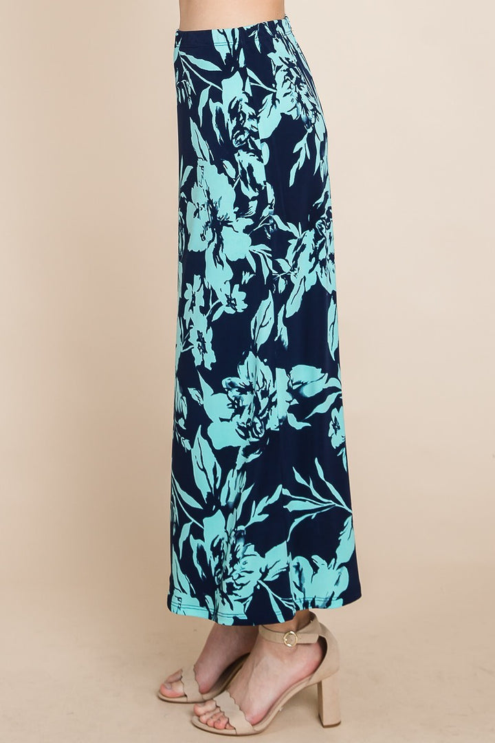 Floral Printed Maxi Skirt With Elastic Waistband - Nil-Chi