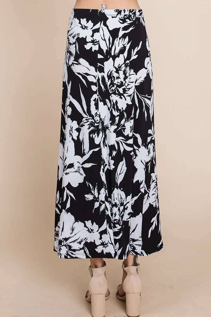 Floral Printed Maxi Skirt With Elastic Waistband - Nil-Chi