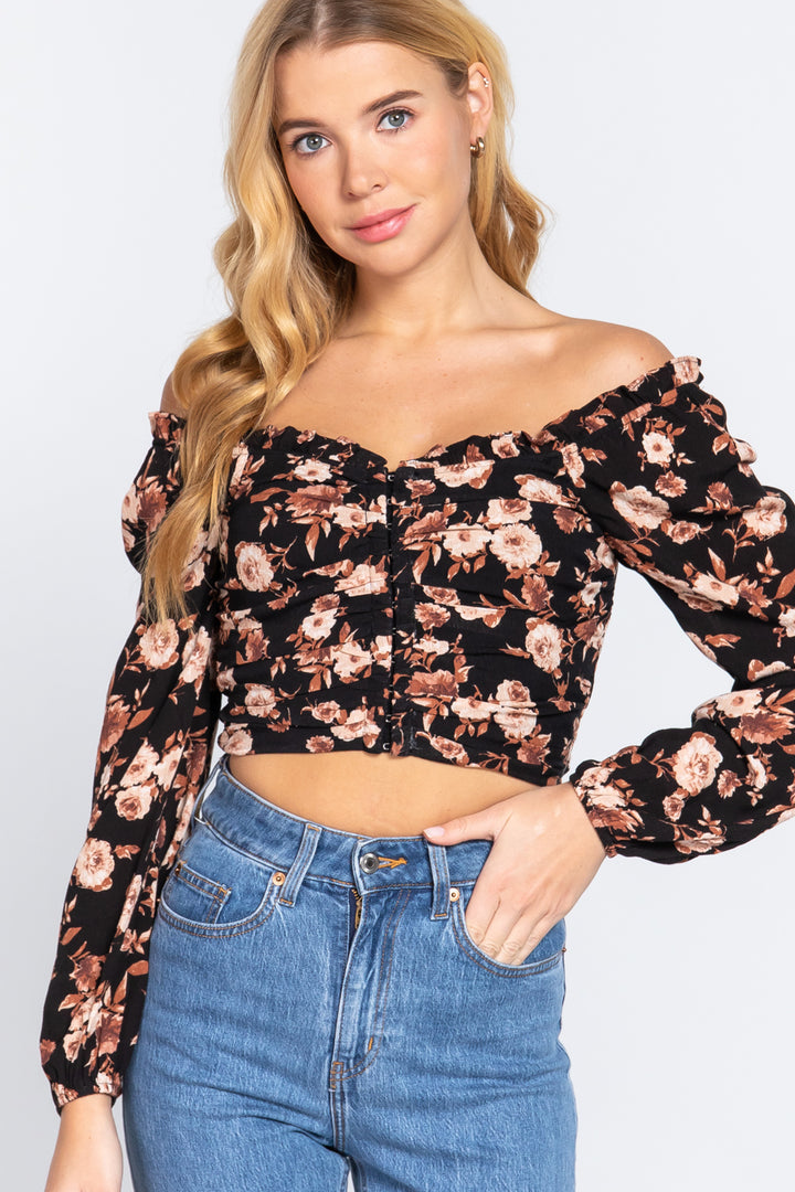 Hook & Eye Detail Floral Print Top - Nil-Chi