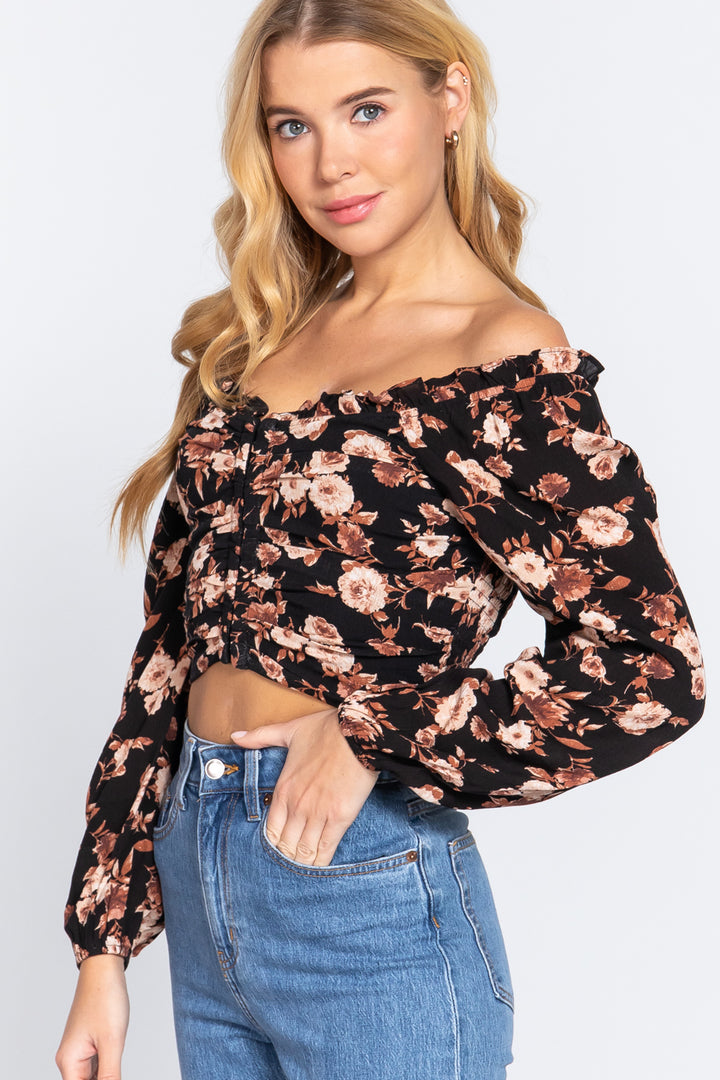 Hook & Eye Detail Floral Print Top - Nil-Chi