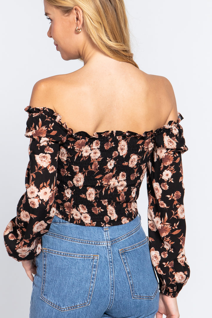 Hook & Eye Detail Floral Print Top - Nil-Chi