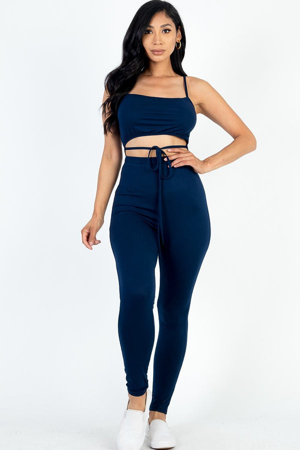 Solid Tie Front Cut Out Jumpsuit - Nil-Chi