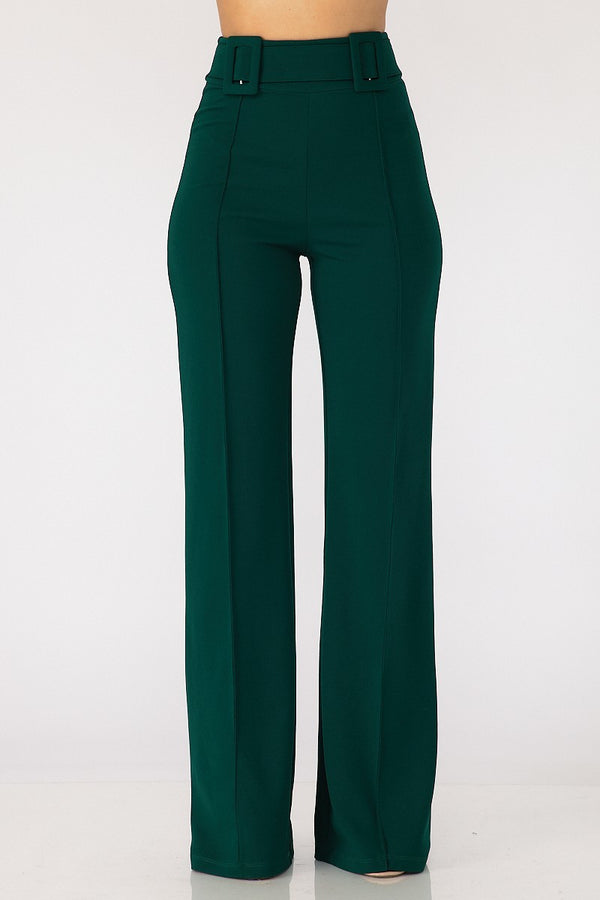 High Waist Pants With Self Fabric Buckle Detail On The Waist - Nil-Chi