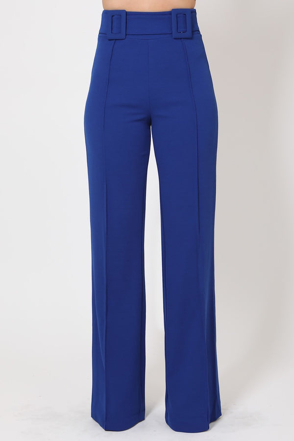 High Waist Pants With Self Fabric Buckle Detail On The Waist - Nil-Chi