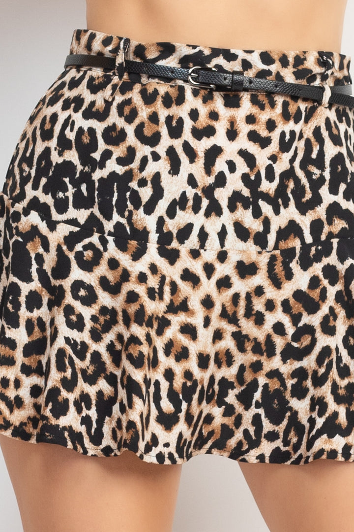 Belted Leopard High-rise Mini Skirt - Nil-Chi