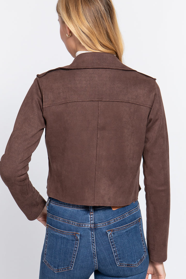 Long Slv Biker Faux Suede Short Jacket - Nil-Chi