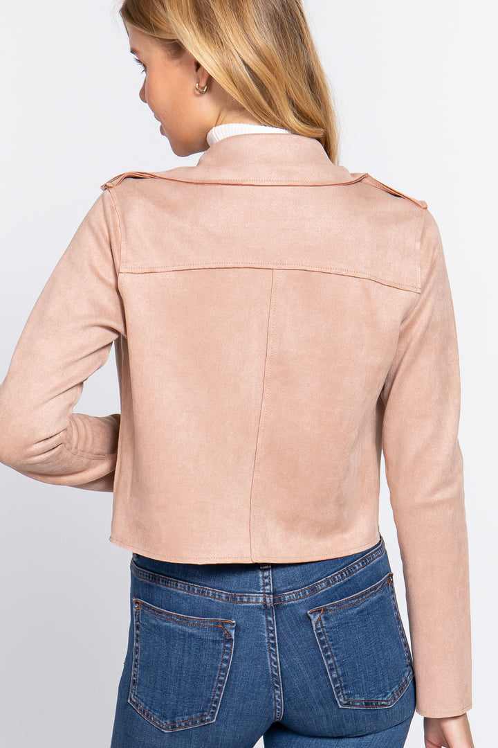 Long Slv Biker Faux Suede Short Jacket - Nil-Chi