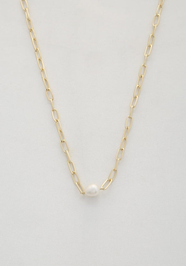 Pearl Bead Oval Link Necklace