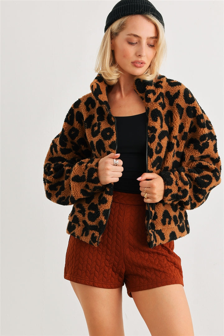 Leopard Teddy Zip-up Two Pocket Jacket - Nil-Chi