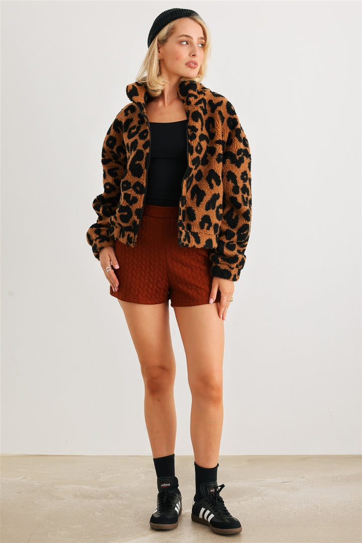 Leopard Teddy Zip-up Two Pocket Jacket - Nil-Chi