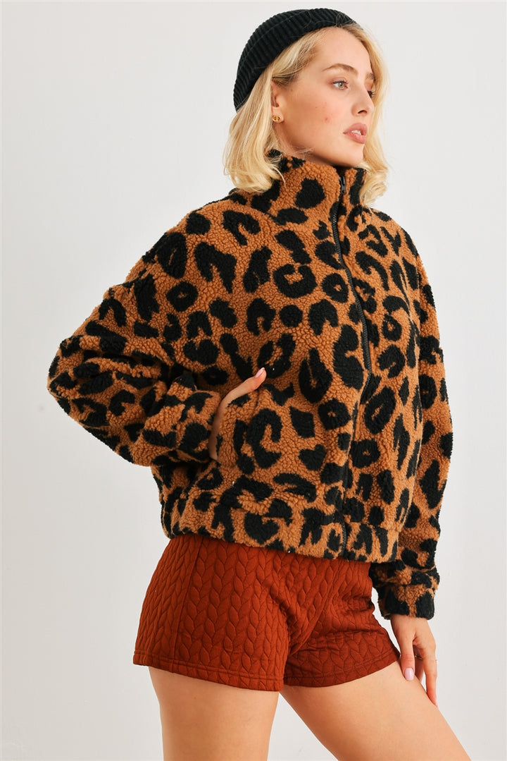 Leopard Teddy Zip-up Two Pocket Jacket - Nil-Chi