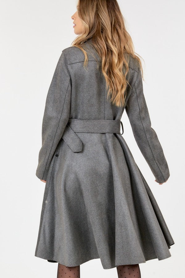 Waist Belt Tacked Faux Suede Coat Solid Coat - Nil-Chi