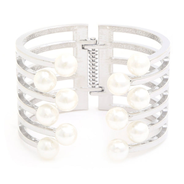 Gold Plated Metal Pearl Cuff Bracelet